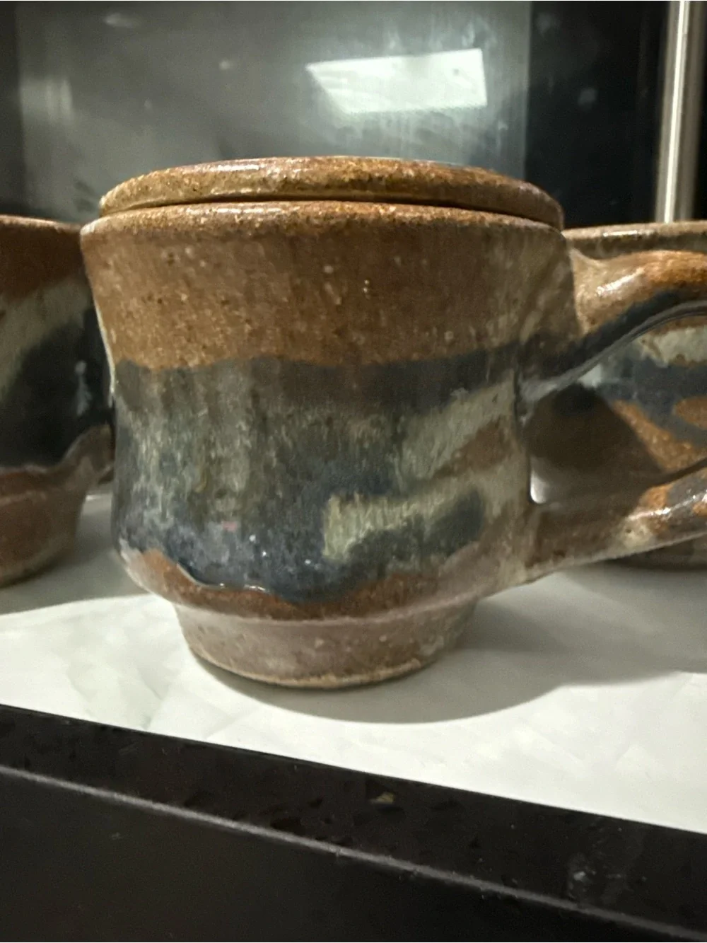 Handcrafted Ceramic Lidded Mugs - Blue and Brown